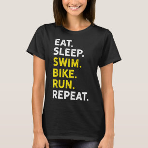 T-shirt Mangez Sleep Swim Bike Run Répéter Funny Triathlon