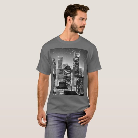 T-shirt Manhattan Under the Stars en noir et blanc (Devant entier)