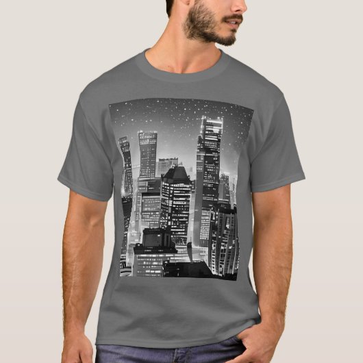 T-shirt Manhattan Under the Stars en noir et blanc (Devant)