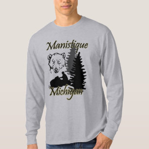 T-shirt Manistique Michigan Snowmobile Bear Grey
