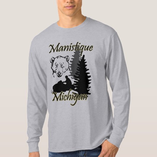T-shirt Manistique Michigan Snowmobile Bear Grey (Devant)