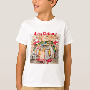 T-shirt Manoir de Noël confortable avec chien et chat