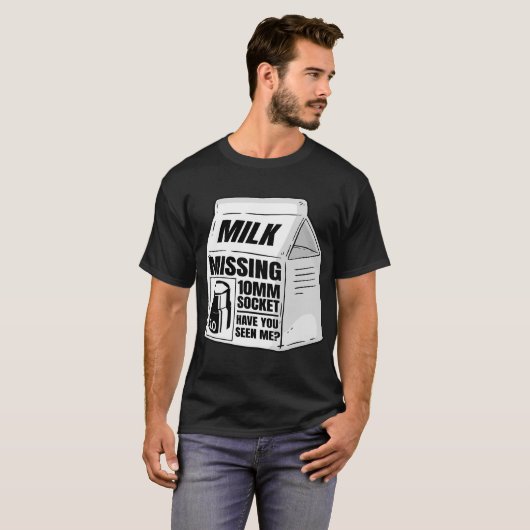 T-shirt Manquant 10mm Socket Lait Carton Funny Car Mécaniq (Devant entier)
