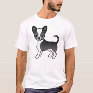 T-shirt Manteau lisse noir et blanc Chihuahua Cartoon Chig