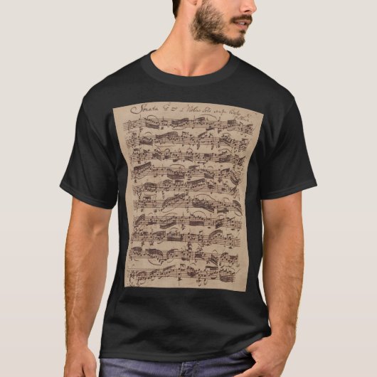 T-shirt Manuscrit Bach Musique Feuille Antique (Devant)