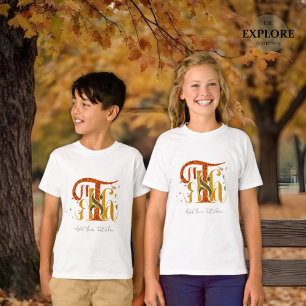 T-shirt Manuscrit Élégant Merci Feuillage Automne Enfants