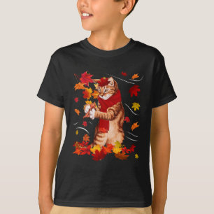 T-shirt Maple Cat Automne Maple Hello Fall Leaf Cadeau Fem