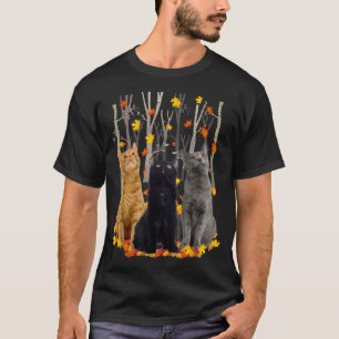T-shirt Maple Cat Leaf Automne Bonjour Automne Funny Kitty
