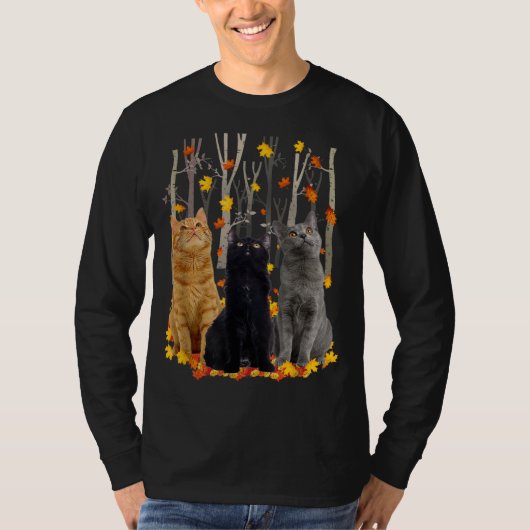 T-shirt Maple Cat Leaf Automne Bonjour Automne Funny Kitty (Devant)