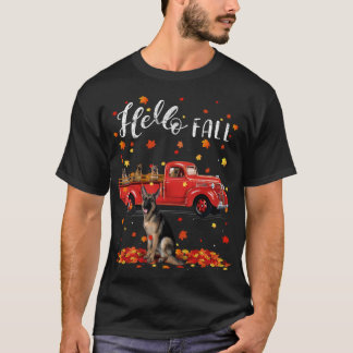 T-shirt Maple German Shepherd Leaf Automne Automne Rouge T