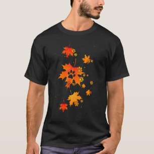 T-shirt Maple Leaf Flying Paw Dog Leaves Automne Saison Co