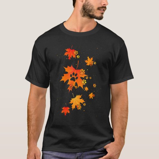 T-shirt Maple Leaf Flying Paw Dog Leaves Automne Saison Co (Devant)