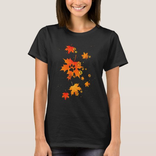 T-shirt Maple Leaf Flying Paw Dog Leaves Automne Saison Co (Devant)