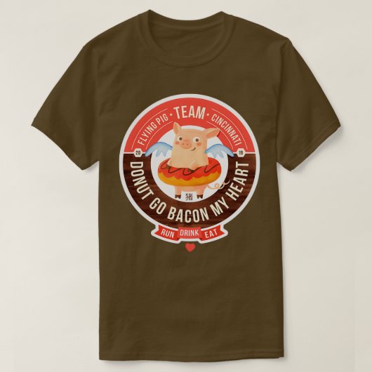 T-shirt Marathon de cochon volant Cincinnati Donut Go Baco (Design devant)