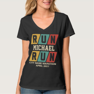 T-shirt Marathon Nom Personnalisé Soutien VNeck Rétro