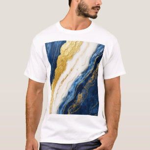 T-shirt Marbre bleu marine de luxe et feuille d'or