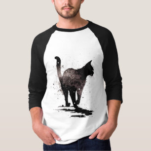 T-shirt Marcher Chat Silhouette Noir sur Blanc