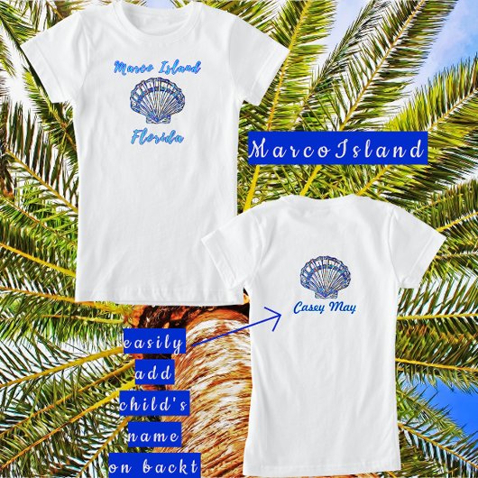 T-Shirt Marco Island Florida Pretty Mosaic Seashell Name