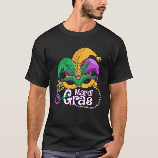 T-shirt Mardi Gras 2023 Plumes de Masque de perles (Devant)