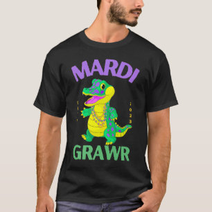 T-shirt Mardi Gras Alligator Dinosaur Mardi Grawr Bead Cos