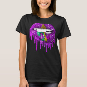 T-shirt Mardi Gras Carnaval Lèvres d'or pourpre pourpre dé