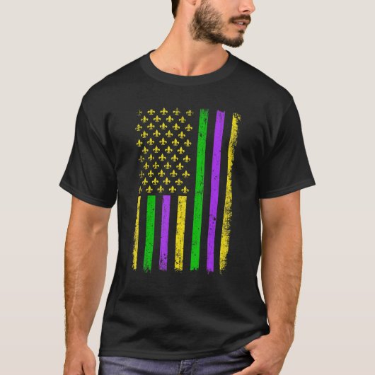 T-shirt Mardi Gras Carnivals American US Flag Funny Festiv (Devant)