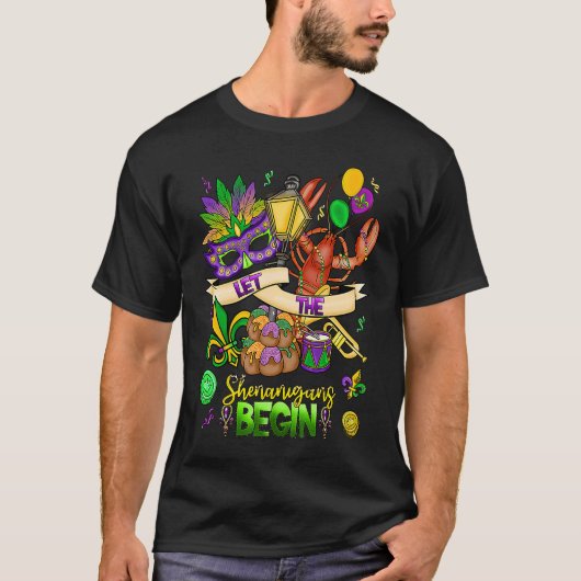T-shirt Mardi Gras Crawfish Jester Beads Let Shenanigans B (Devant)