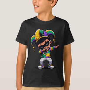 T-shirt Mardi Gras Dabbing Boy Black Funny Outfit Jester H