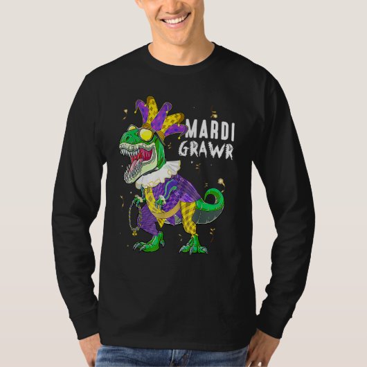 T-shirt Mardi Gras Dabbing Rex Dinosaur Mardi Grawr Bead C (Devant)