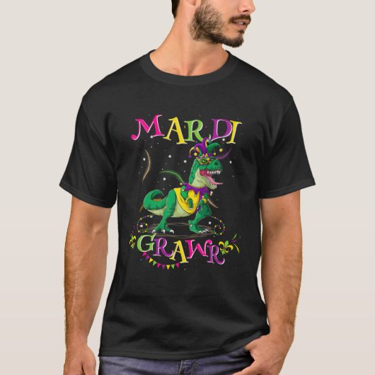 T-shirt Mardi Gras Dabbing Rex Dinosaur Mardi Grawr Bead C (Devant)