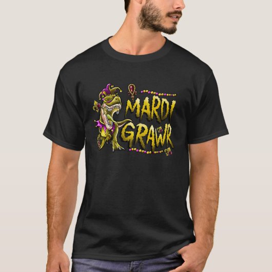 T-shirt Mardi Gras Dabbing Rex Dinosaur Mardi Grawr Perle  (Devant)