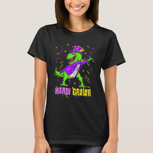 T-shirt Mardi Gras Dabbing T Rex Dinosaur Funny Carnival M (Devant)