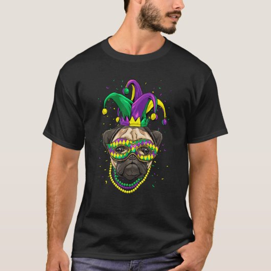 T-shirt Mardi Gras Dog Carnival Pug Dog Jester Pug  Pug Mo (Devant)
