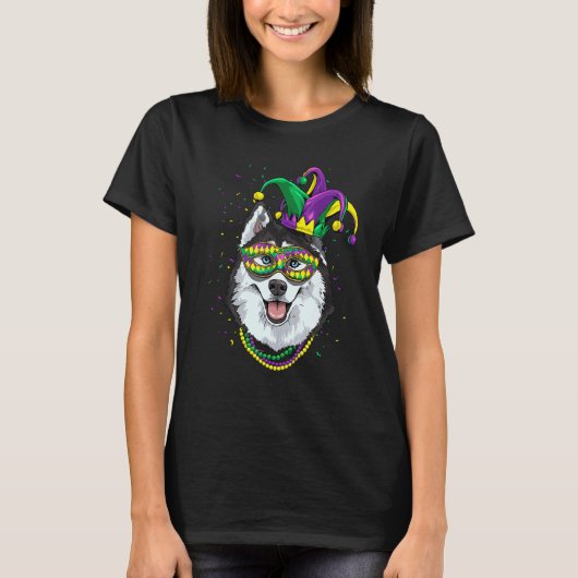 T-shirt Mardi Gras Dog Carnival Siberian Husky Jester Husk (Devant)