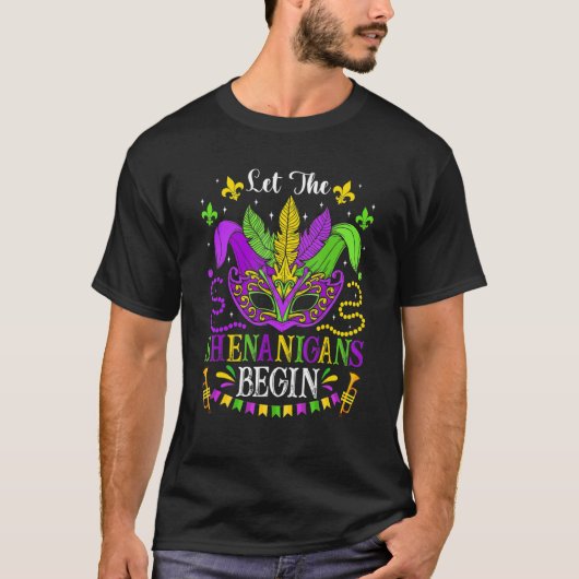 T-shirt Mardi Gras Festival Mask Beads Let The Shenanigans (Devant)