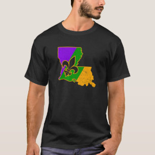 T-shirt Mardi Gras Fleur De Lis Louisiane Carte Nouvelle-O