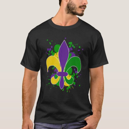 T-shirt Mardi Gras Fleur De Lis Paint Splatter pour hommes (Devant)