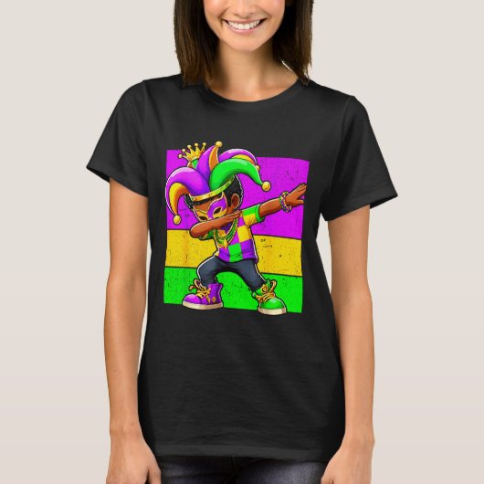 T-shirt Mardi Gras Funny Dabbing Black Boy Jester Hat Kid (Devant)