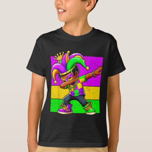 T-shirt Mardi Gras Funny Dabbing Black Boy Jester Hat Kid  (Devant)