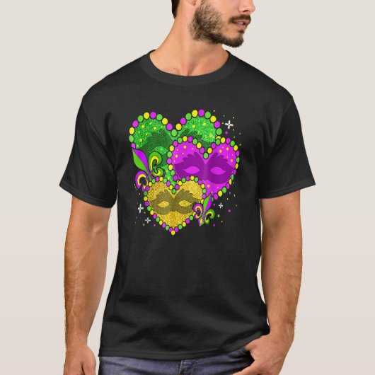 T-shirt Mardi Gras Heart Fleur De Lys Jester Hat Carnival  (Devant)