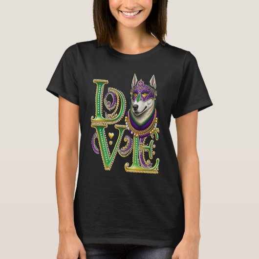 T-shirt Mardi Gras Husky Word LOVE Masquerade (Devant)