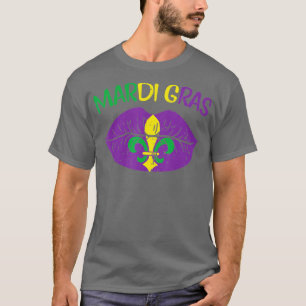 T-shirt Mardi Gras Jester Casquette Purple Lips Funny Mard