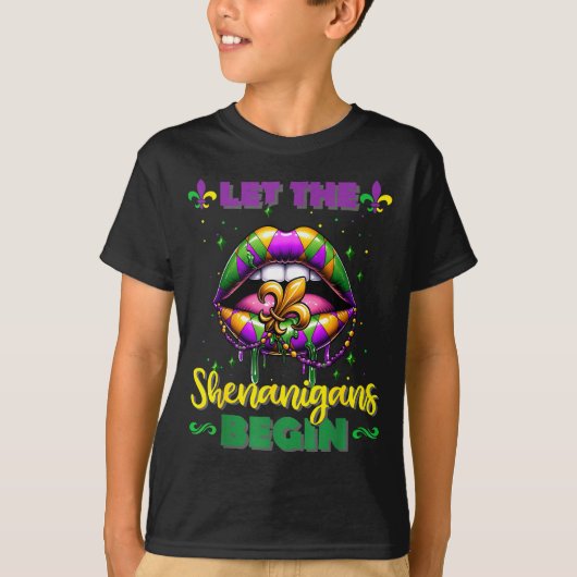 T-shirt Mardi Gras Let The Shenanigans Begin Lips Kids Men (Devant)