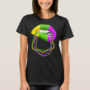 T-shirt Mardi Gras lèvres Queen Beads tenue pour femmes Ca