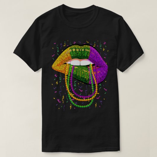 T-shirt Mardi Gras lèvres Queen Beads tenue pour femmes Ca (Design devant)