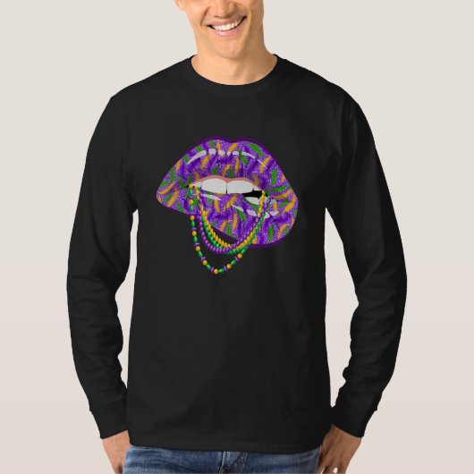 T-shirt Mardi Gras Lips Fleur De Lys Fat Tuesday Parade 1 (Devant)