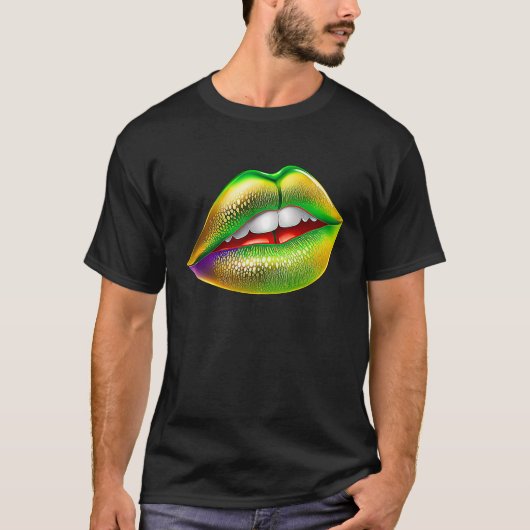 T-shirt Mardi Gras Lips Green Purple & Gold 1 (Devant)