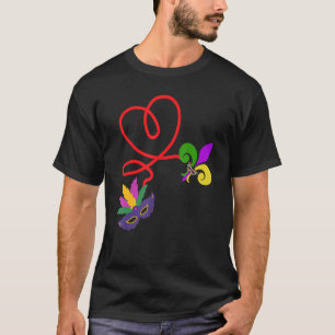 T-shirt Mardi Gras Love Heart Mask et Fleur De Lis 1