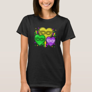 T-shirt Mardi Gras Love Hearts Mask Cute Mardi Gras Fleur