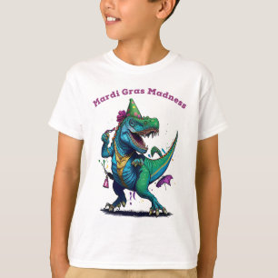 T-shirt Mardi Gras Madness T Rex Dinosaur Perle Mardi Graw
